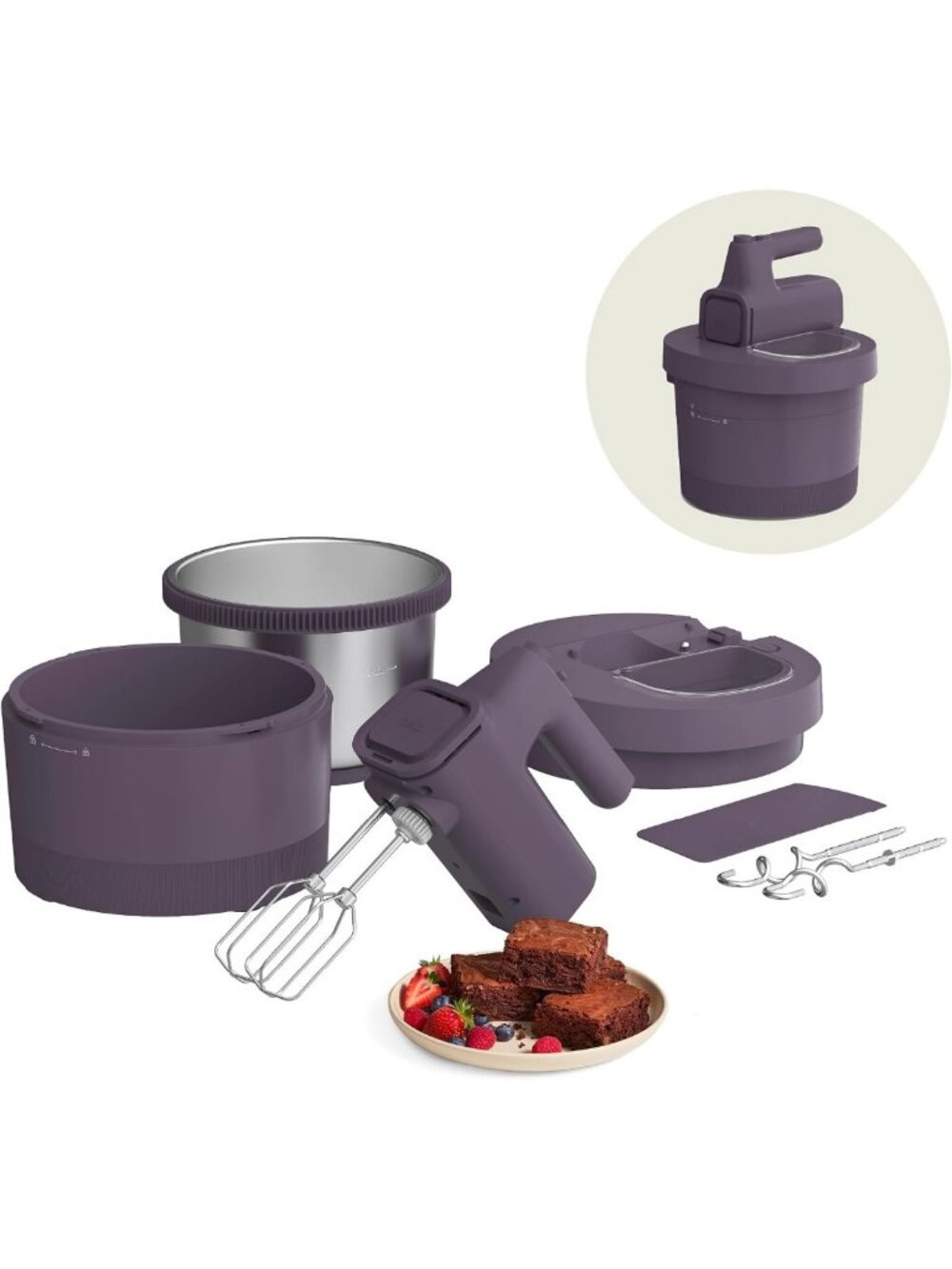 3.5 Qt Electric Hand & Stand Mixer, 2-in-1 Kitchen Mixer with Bowl - Plum Color